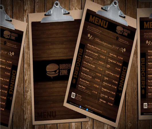 Menu design & printing for Burger Zone